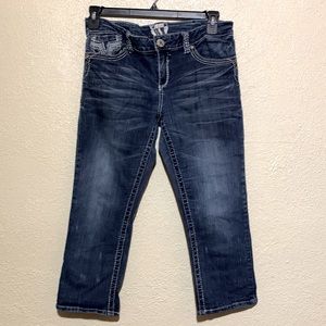 Trademark H Jeans Capris Pants  Embroidered Pockets Stretchy Size 14